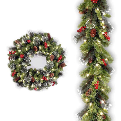 20-60cm LED Christmas Pinecone Wreath with Red Berries Artificial Xmas Wreath New Year Party DIY Decoration Add Christmas Vibe