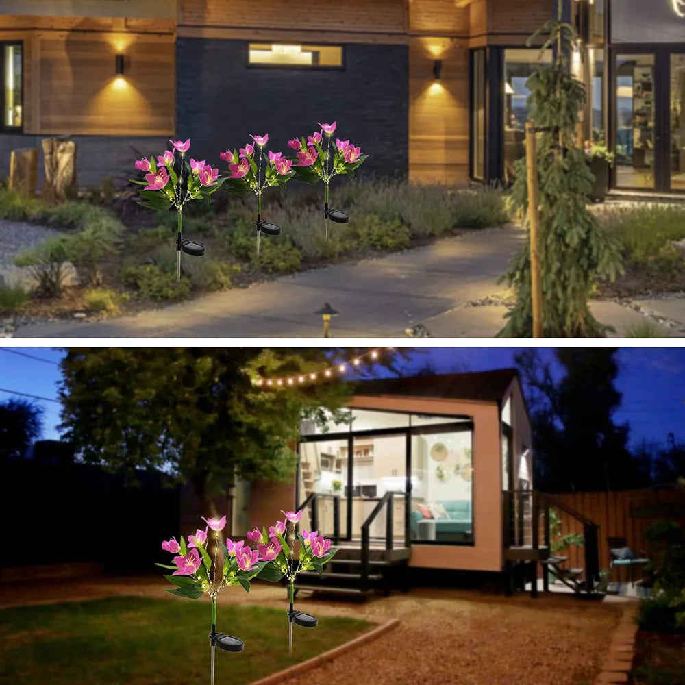 7 Heads Solar Lights Outdoor Decorative Solar Garden Lights Rose Flower Lawn Lamp for Yard Patio Garden Decor Flowers