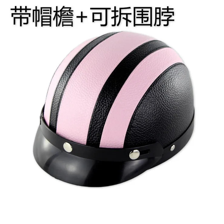Leather Half Helmet, Electric Bicycle Helmet, Men's and Women's Four Seasons Hat, Lightweight Melon Scoop Helmet Hat
