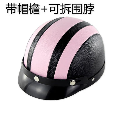Leather Half Helmet, Electric Bicycle Helmet, Men's and Women's Four Seasons Hat, Lightweight Melon Scoop Helmet Hat