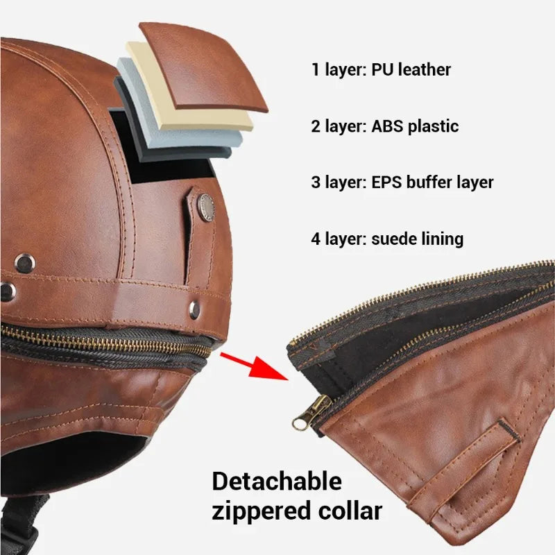 Leather Half Helmet, Electric Bicycle Helmet, Men's and Women's Four Seasons Hat, Lightweight Melon Scoop Helmet Hat