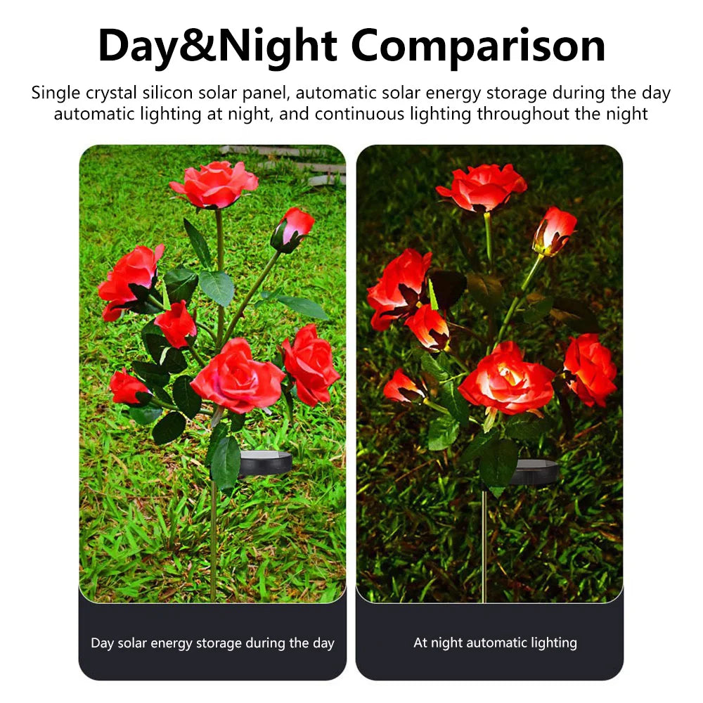7 Heads Solar Lights Outdoor Decorative Solar Garden Lights Rose Flower Lawn Lamp for Yard Patio Garden Decor Flowers