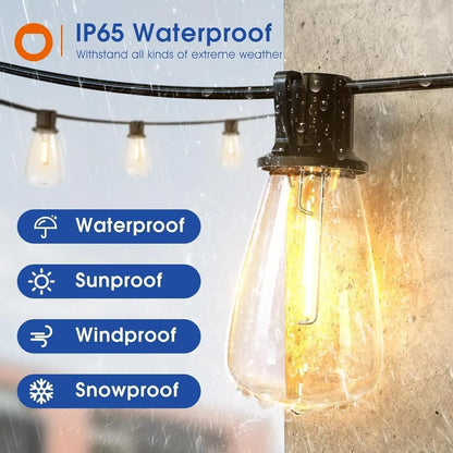 150FT LED Outdoor String Lights Waterproof Patio Lights Shatterproof ST38 Replaceable Bulbs Dimmable Outside Hanging Lights