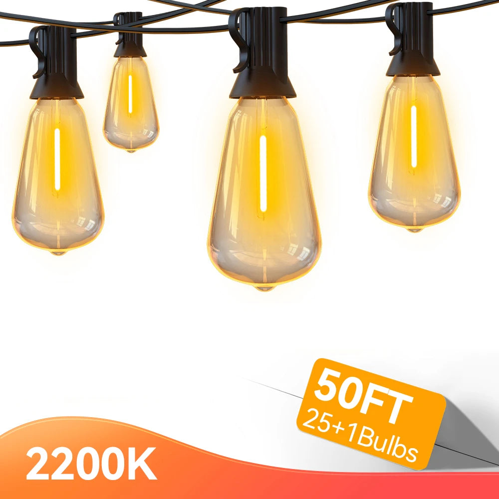 ST38 LED String Light 24M/15M Festoon Outdoor Light Garden Cafe Wedding Street Fairy String Lights Wedding Christmas Decoration