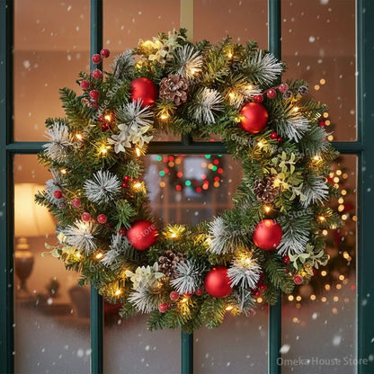 Led Christmas Wreath Door Hanging Rattan Farm Christmas Decorations Garland Xmas Wreath Home Party Wall Front Door Decorations
