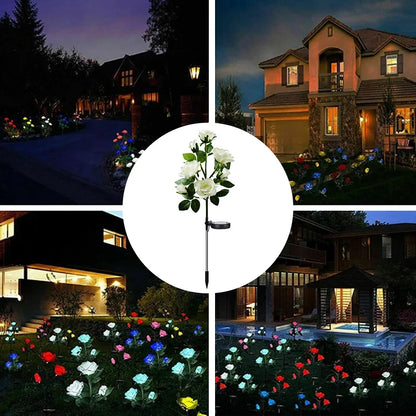 7 Heads Solar Lights Outdoor Decorative Solar Garden Lights Rose Flower Lawn Lamp for Yard Patio Garden Decor Flowers