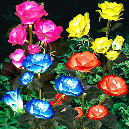 7 Heads Solar Lights Outdoor Decorative Solar Garden Lights Rose Flower Lawn Lamp for Yard Patio Garden Decor Flowers