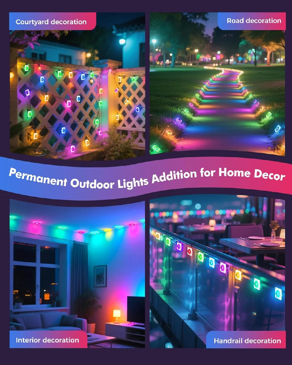 Outdoor RGB Lights String IP67 Waterproof Smart LED Eaves Lights with App/Remote Control for Christmas and All Holiday Decor