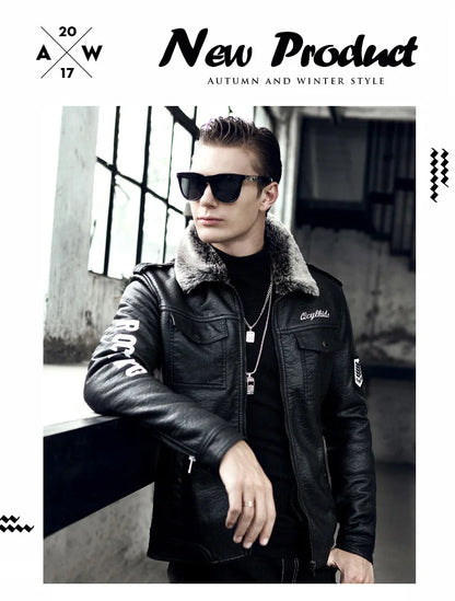 High Quality Luxury Mens Leather Jacket Plush Real Fur Coat Jackets Handsome Fashionable Young Man Winter Genuine Leather Coat