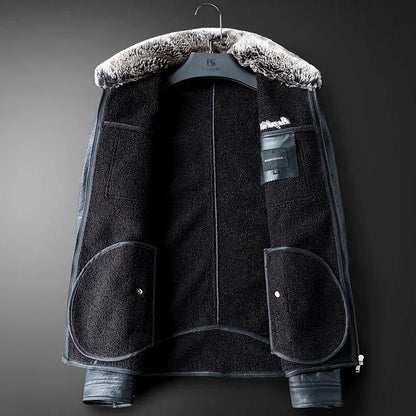 High Quality Luxury Mens Leather Jacket Plush Real Fur Coat Jackets Handsome Fashionable Young Man Winter Genuine Leather Coat