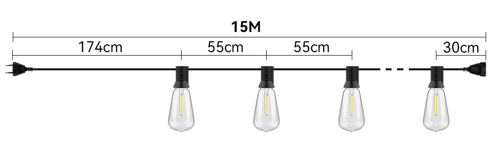 ST38 LED String Light 24M/15M Festoon Outdoor Light Garden Cafe Wedding Street Fairy String Lights Wedding Christmas Decoration
