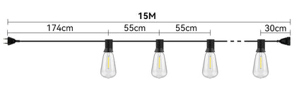 ST38 LED String Light 24M/15M Festoon Outdoor Light Garden Cafe Wedding Street Fairy String Lights Wedding Christmas Decoration