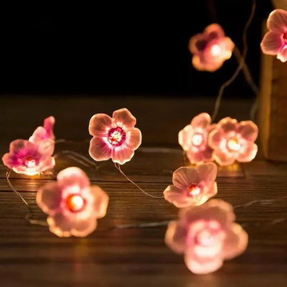 TIKLEE 30LEDS Cherry Blossom Fairy String Lights Pink Flower String Lamps Battery Power For Outdoor Christmas Garland Decoration