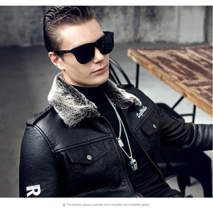 High Quality Luxury Mens Leather Jacket Plush Real Fur Coat Jackets Handsome Fashionable Young Man Winter Genuine Leather Coat