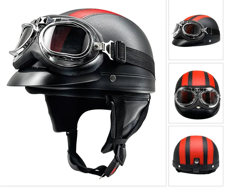 Leather Half Helmet, Electric Bicycle Helmet, Men's and Women's Four Seasons Hat, Lightweight Melon Scoop Helmet Hat