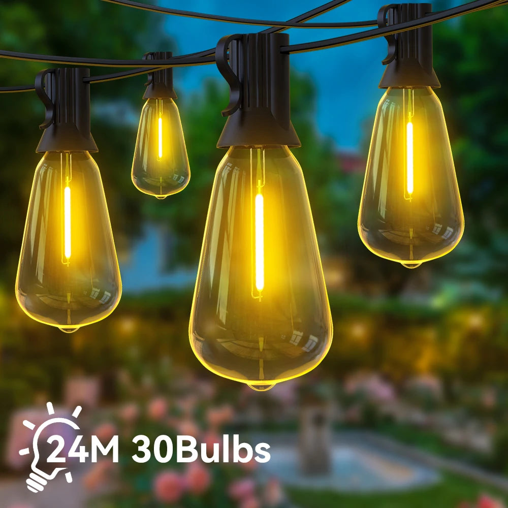 ST38 LED String Light 24M/15M Festoon Outdoor Light Garden Cafe Wedding Street Fairy String Lights Wedding Christmas Decoration