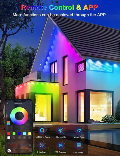 45M 90Leds Permanent Outdoor Eaves LED Lights Waterproof RGB String Lights DIY Scene Christmas Birthday Holiday Party Lighting