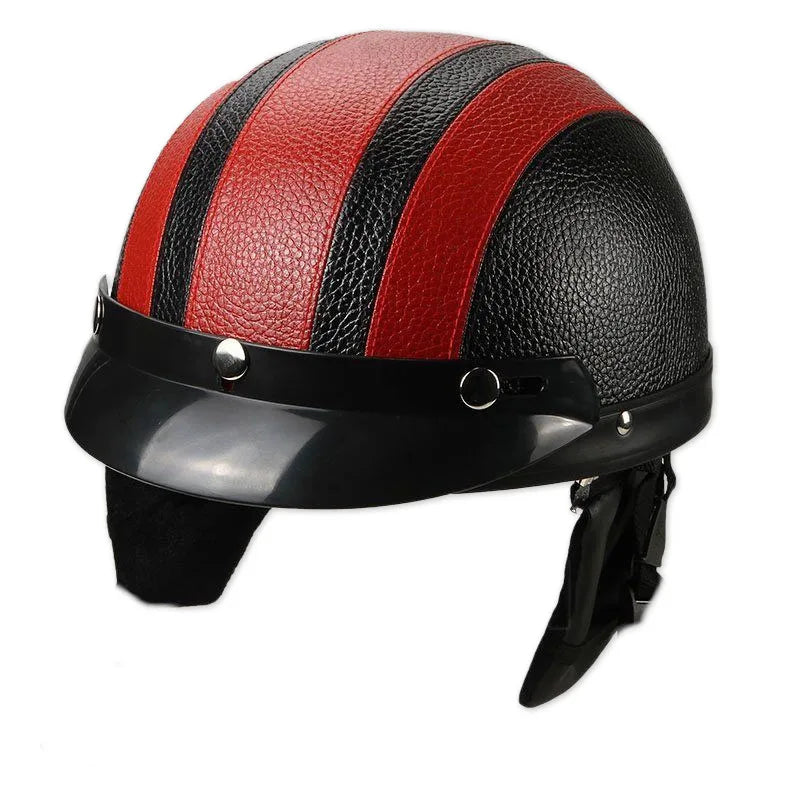 Leather Half Helmet, Electric Bicycle Helmet, Men's and Women's Four Seasons Hat, Lightweight Melon Scoop Helmet Hat