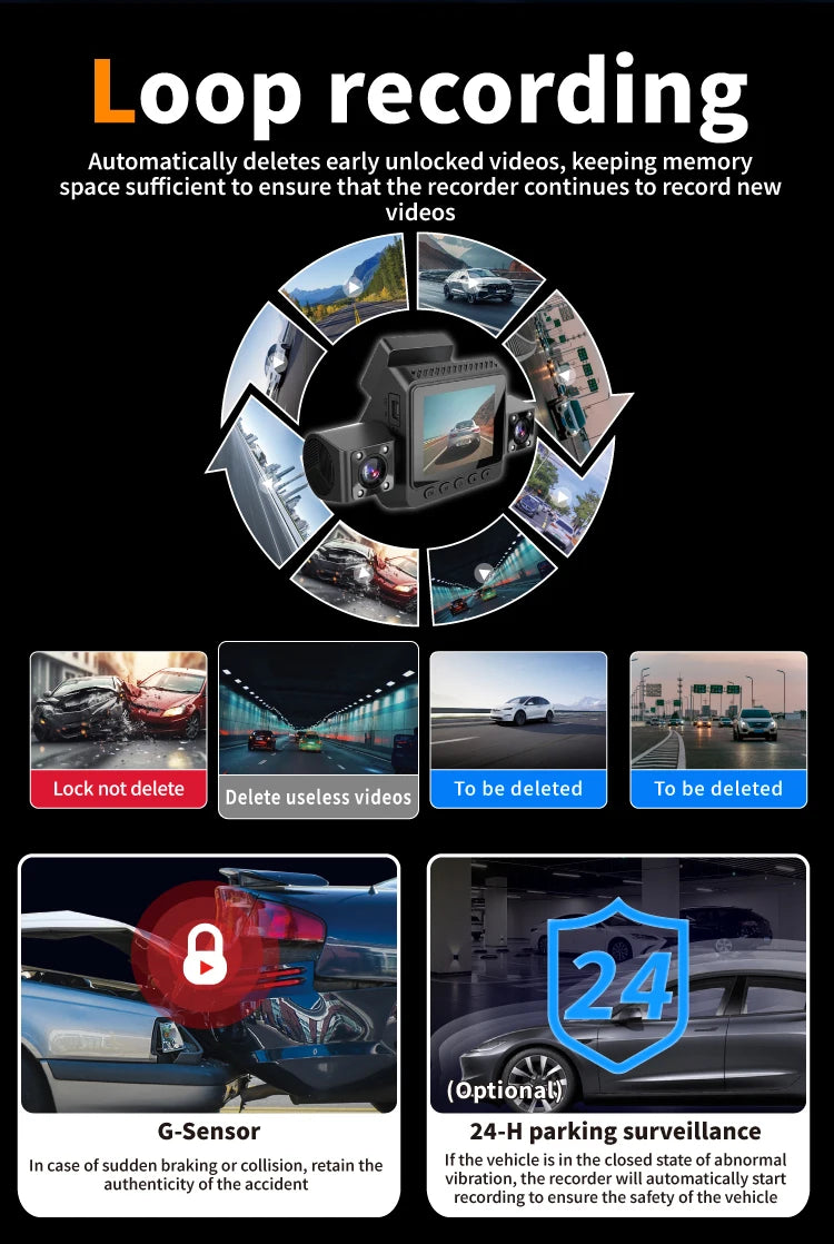 HD1080P Dashcam 2inch IPS 4channels Car Camera Night Vision Recording Auto DVR Loop Dash Recorder Vehicle Accessories