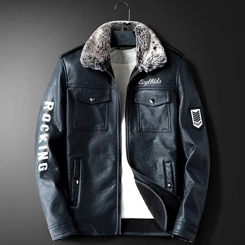 High Quality Luxury Mens Leather Jacket Plush Real Fur Coat Jackets Handsome Fashionable Young Man Winter Genuine Leather Coat