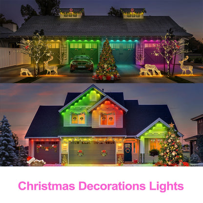60M Smart RGB Eave Lights App & Remote IP67 Permanent Outdoor LED String Lights Home New Year Christmas Birthday DIY Lighting
