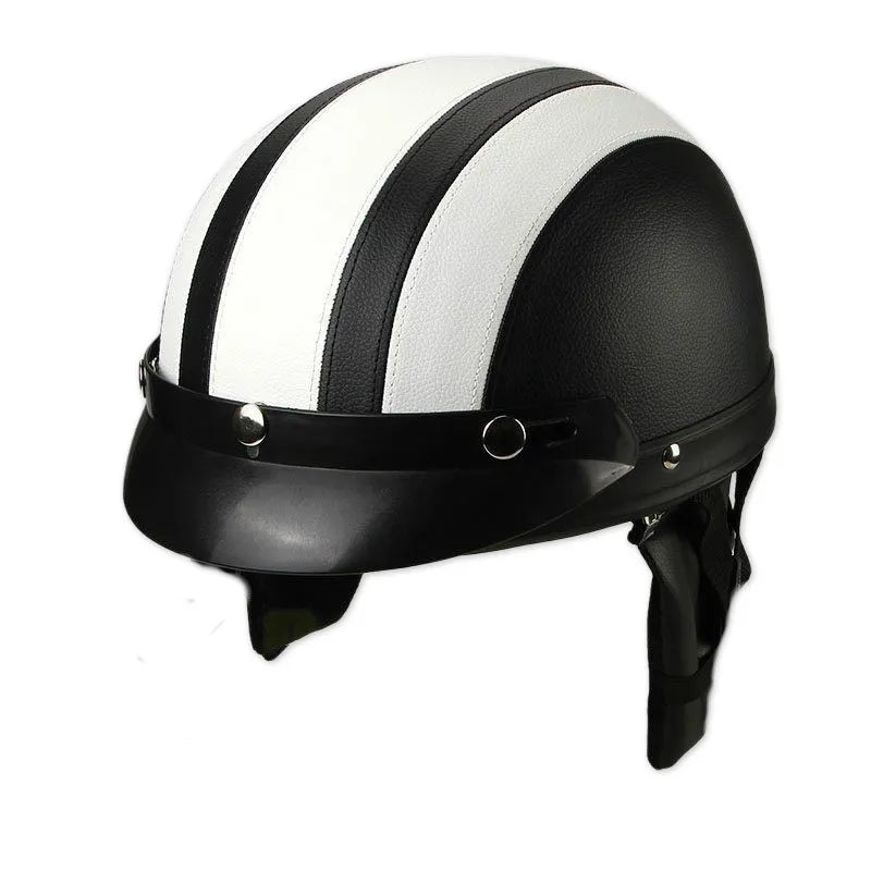 Leather Half Helmet, Electric Bicycle Helmet, Men's and Women's Four Seasons Hat, Lightweight Melon Scoop Helmet Hat