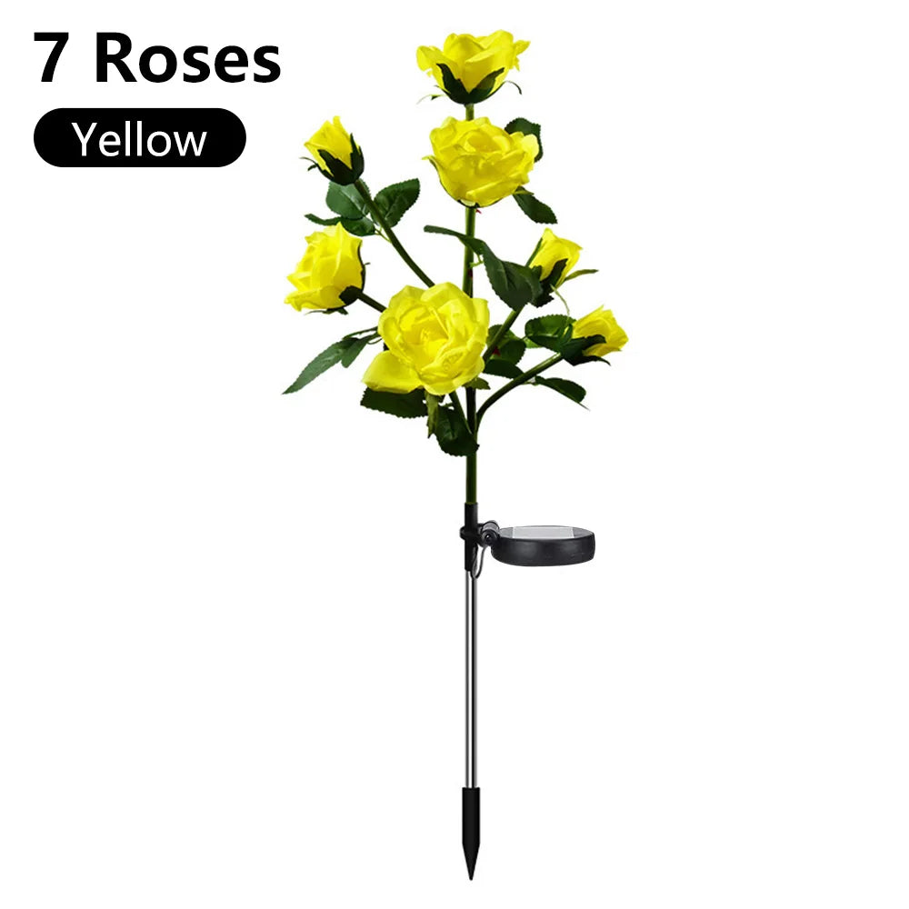 7 Heads Solar Lights Outdoor Decorative Solar Garden Lights Rose Flower Lawn Lamp for Yard Patio Garden Decor Flowers