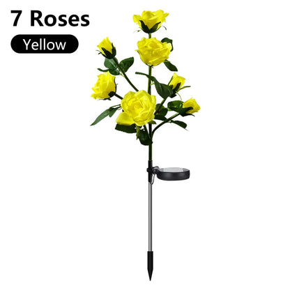 7 Heads Solar Lights Outdoor Decorative Solar Garden Lights Rose Flower Lawn Lamp for Yard Patio Garden Decor Flowers
