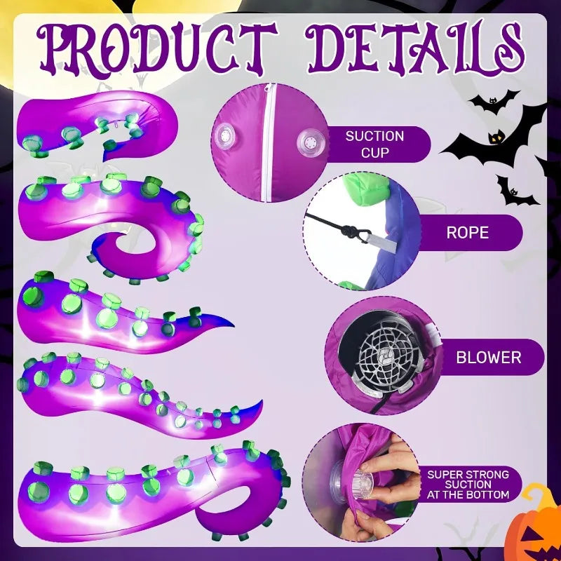5 Pcs 5 ft Halloween Inflatable Lighted Giant Octopus Tentacle with Build in LED Broke Out from Window Blow up Decor for