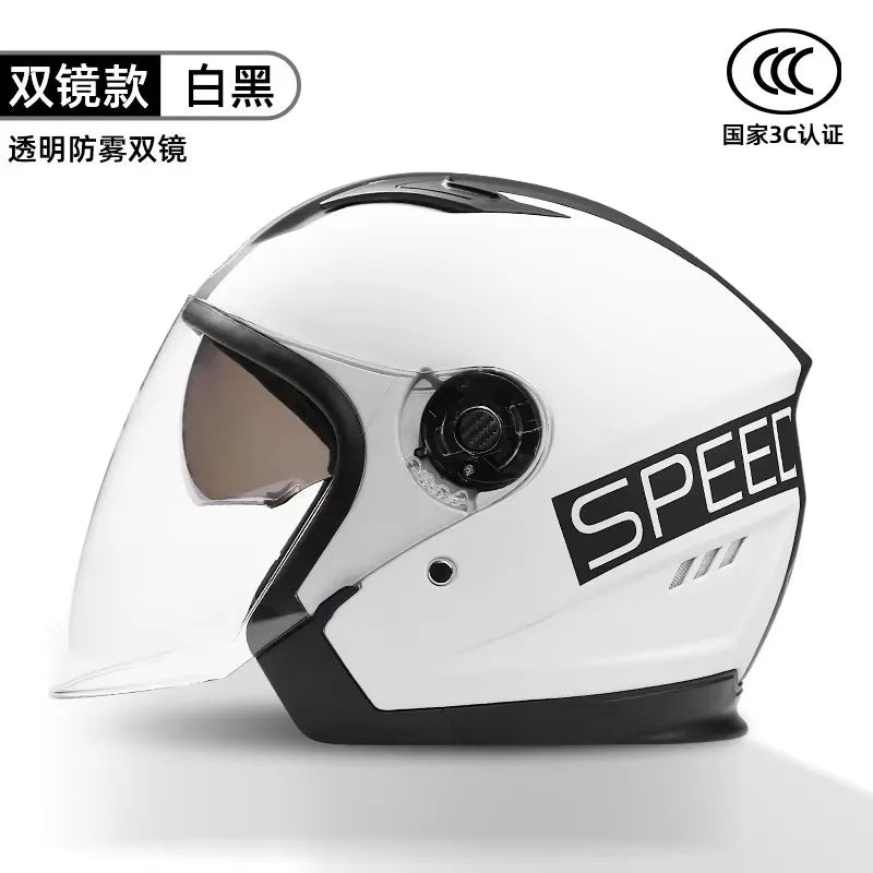Motorcycle Open Face Helmet For Men And Women Dual Lens Sun Visor Face Shield Top Lightweight Scooter Bike Retro 3/4 Helmet