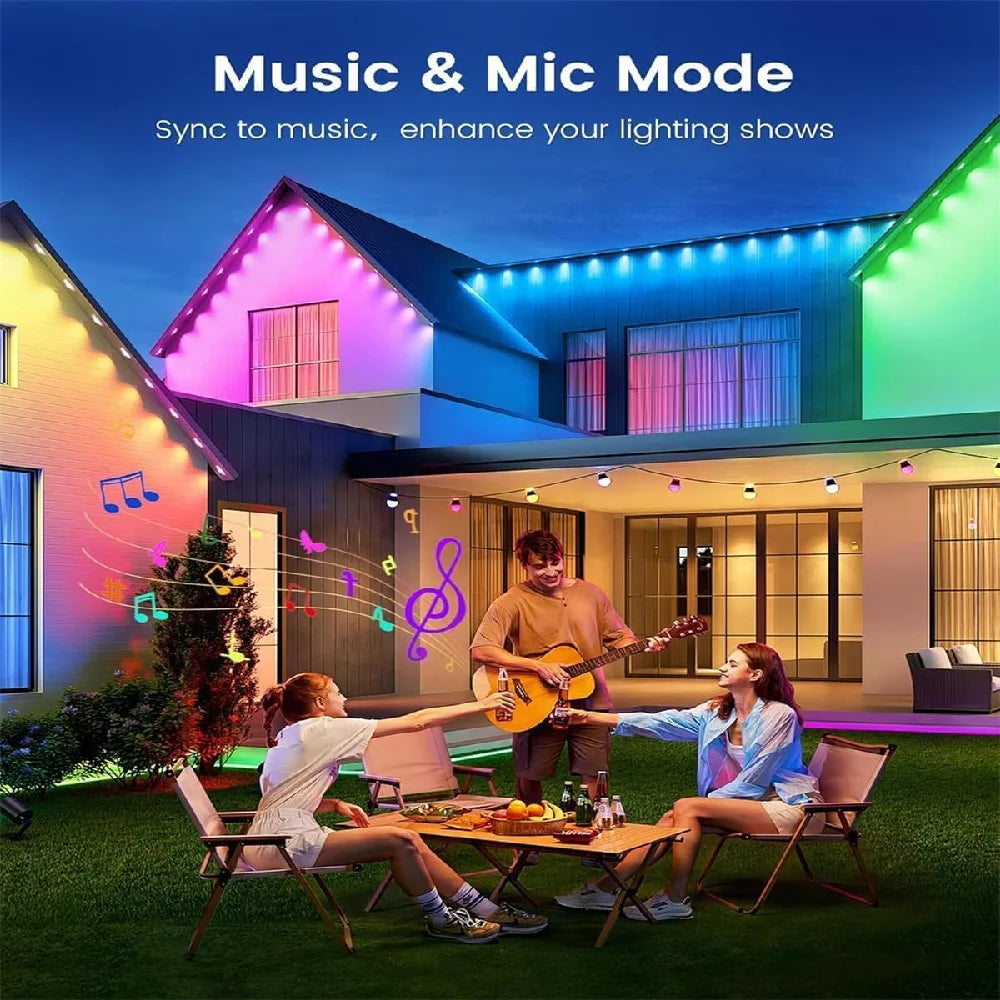 Outdoor RGB Lights String IP67 Waterproof Smart LED Eaves Lights with App/Remote Control for Christmas and All Holiday Decor