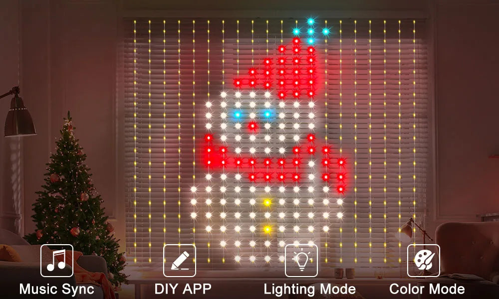 Smart LED Curtain Light APP Control RGB Dimmable DIY Pattern Music Ambient Lighting For Home Holiday Party Christmas Decoration