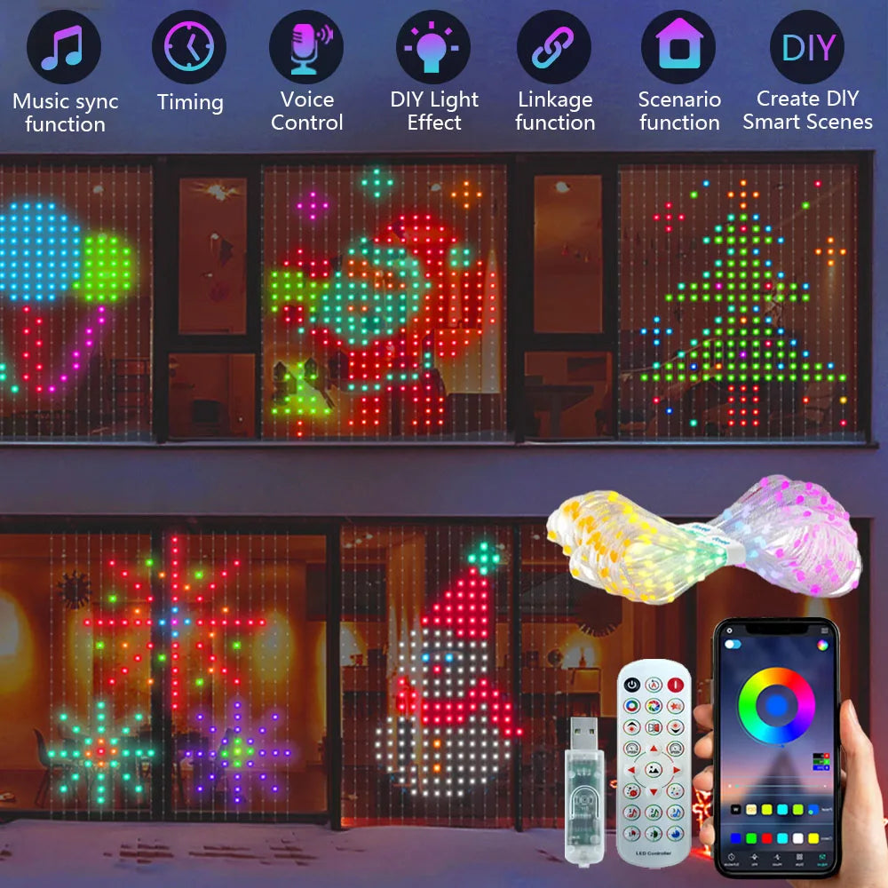 Smart LED Curtain Light APP Control RGB Dimmable DIY Pattern Music Ambient Lighting For Home Holiday Party Christmas Decoration