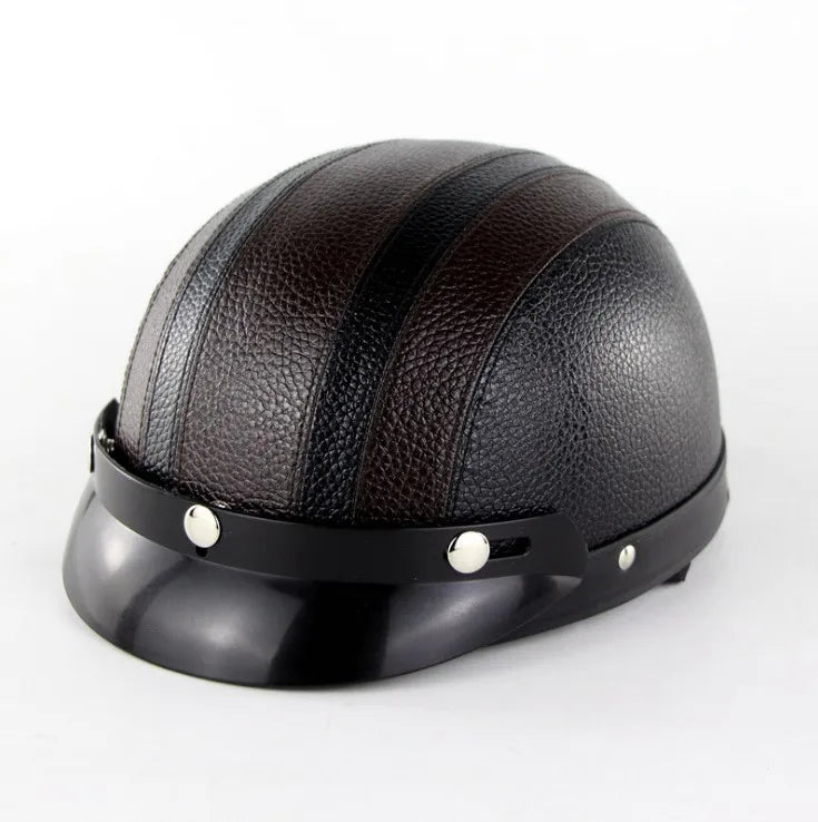 Leather Half Helmet, Electric Bicycle Helmet, Men's and Women's Four Seasons Hat, Lightweight Melon Scoop Helmet Hat