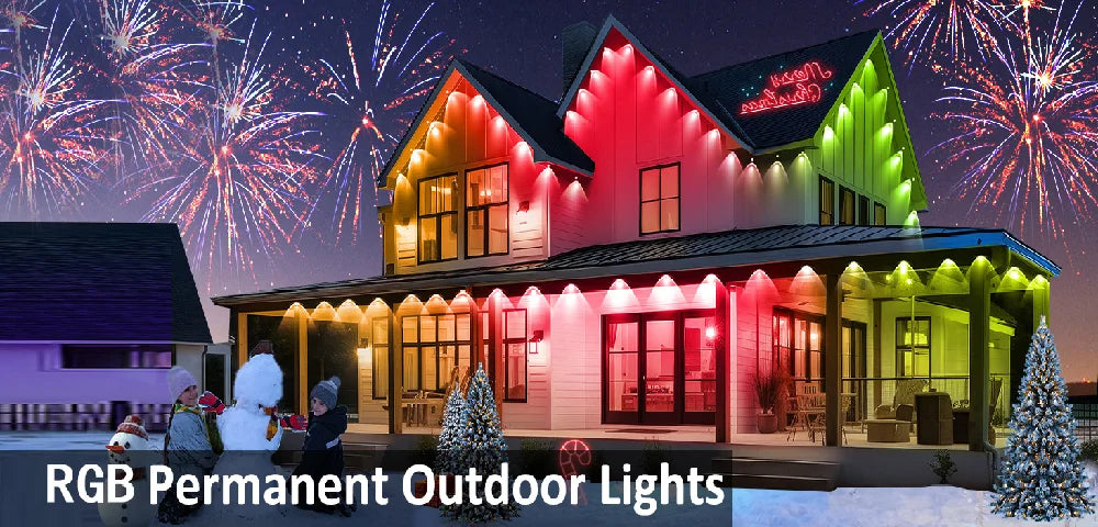 Outdoor RGB Lights String IP67 Waterproof Smart LED Eaves Lights with App/Remote Control for Christmas and All Holiday Decor