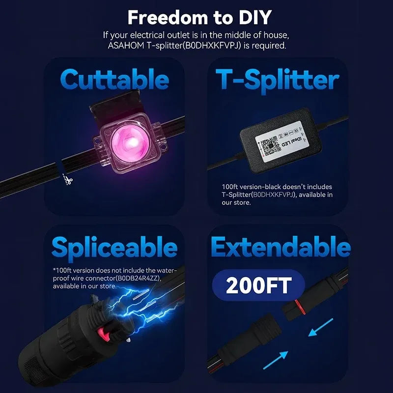 MIMI RGB New Smart Permanent Outdoor Lights 300FT LED RGB String Lights IP67 Waterproof Eaves Light