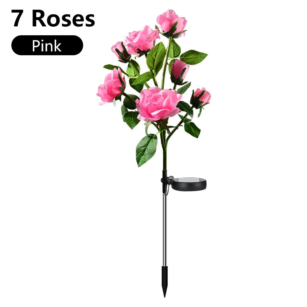 7 Heads Solar Lights Outdoor Decorative Solar Garden Lights Rose Flower Lawn Lamp for Yard Patio Garden Decor Flowers