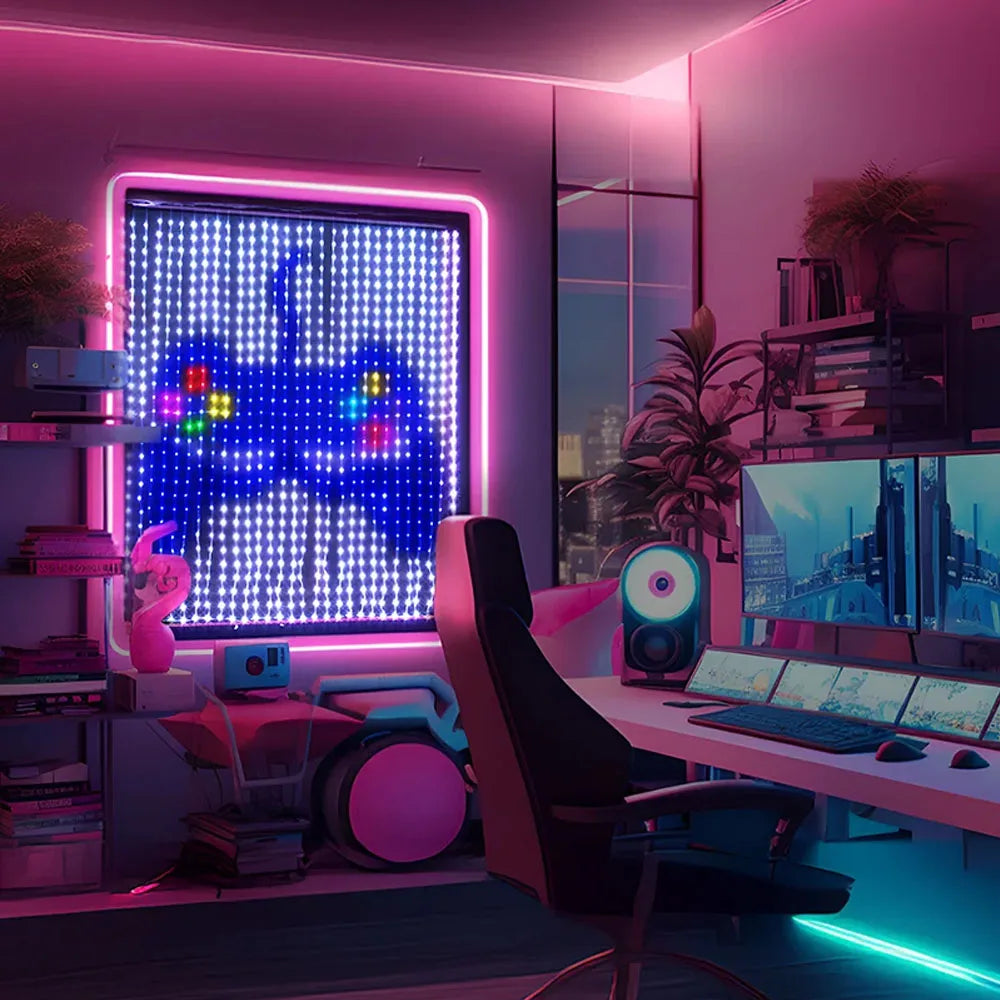 Smart LED Curtain Light APP Control RGB Dimmable DIY Pattern Music Ambient Lighting For Home Holiday Party Christmas Decoration