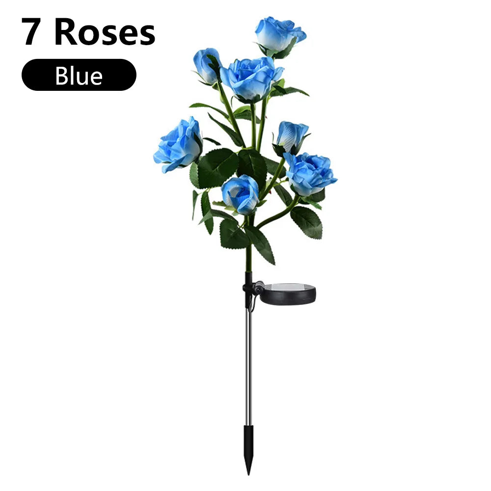 7 Heads Solar Lights Outdoor Decorative Solar Garden Lights Rose Flower Lawn Lamp for Yard Patio Garden Decor Flowers
