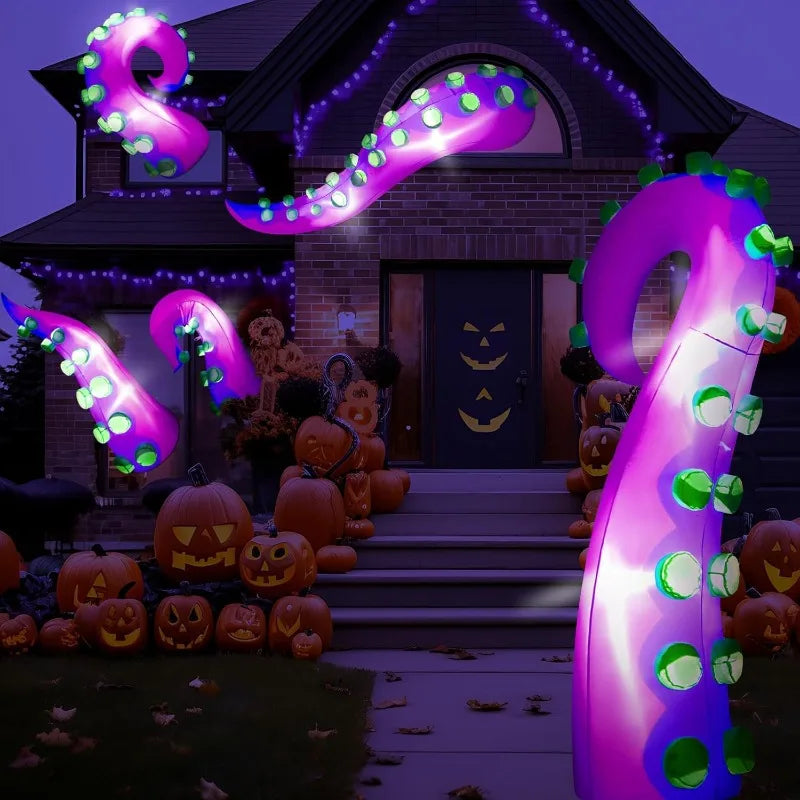 5 Pcs 5 ft Halloween Inflatable Lighted Giant Octopus Tentacle with Build in LED Broke Out from Window Blow up Decor for