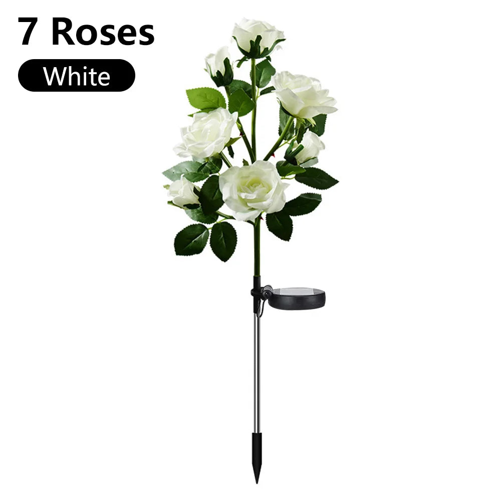 7 Heads Solar Lights Outdoor Decorative Solar Garden Lights Rose Flower Lawn Lamp for Yard Patio Garden Decor Flowers