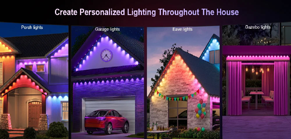 Outdoor RGB Lights String IP67 Waterproof Smart LED Eaves Lights with App/Remote Control for Christmas and All Holiday Decor