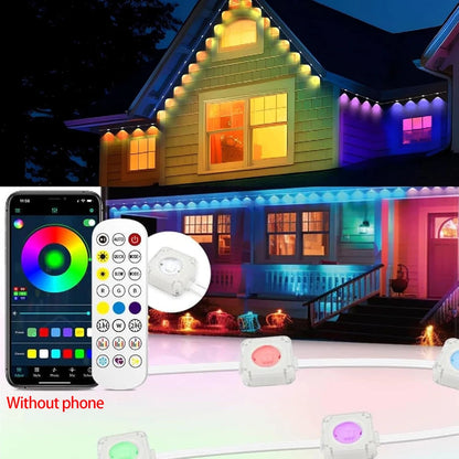 Outdoor RGB Lights String IP67 Waterproof Smart LED Eaves Lights with App/Remote Control for Christmas and All Holiday Decor