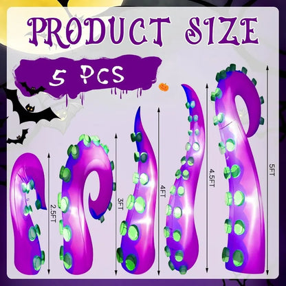 5 Pcs 5 ft Halloween Inflatable Lighted Giant Octopus Tentacle with Build in LED Broke Out from Window Blow up Decor for