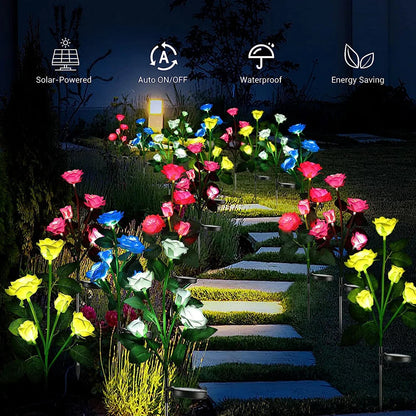 7 Heads Solar Lights Outdoor Decorative Solar Garden Lights Rose Flower Lawn Lamp for Yard Patio Garden Decor Flowers
