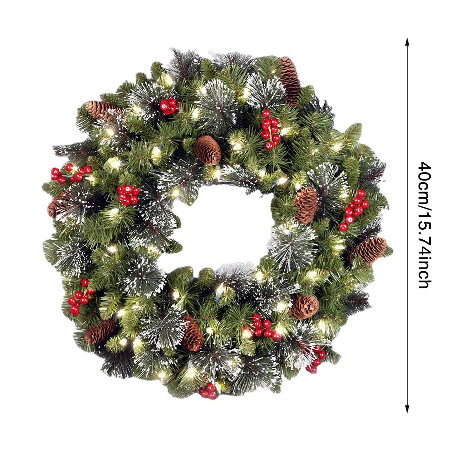 20-60cm LED Christmas Pinecone Wreath with Red Berries Artificial Xmas Wreath New Year Party DIY Decoration Add Christmas Vibe