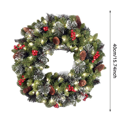 20-60cm LED Christmas Pinecone Wreath with Red Berries Artificial Xmas Wreath New Year Party DIY Decoration Add Christmas Vibe