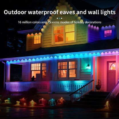 Outdoor RGB Lights String IP67 Waterproof Smart LED Eaves Lights with App/Remote Control for Christmas and All Holiday Decor