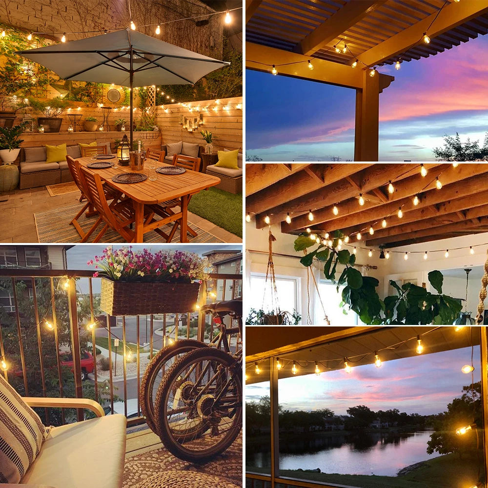 ST38 LED String Light 24M/15M Festoon Outdoor Light Garden Cafe Wedding Street Fairy String Lights Wedding Christmas Decoration