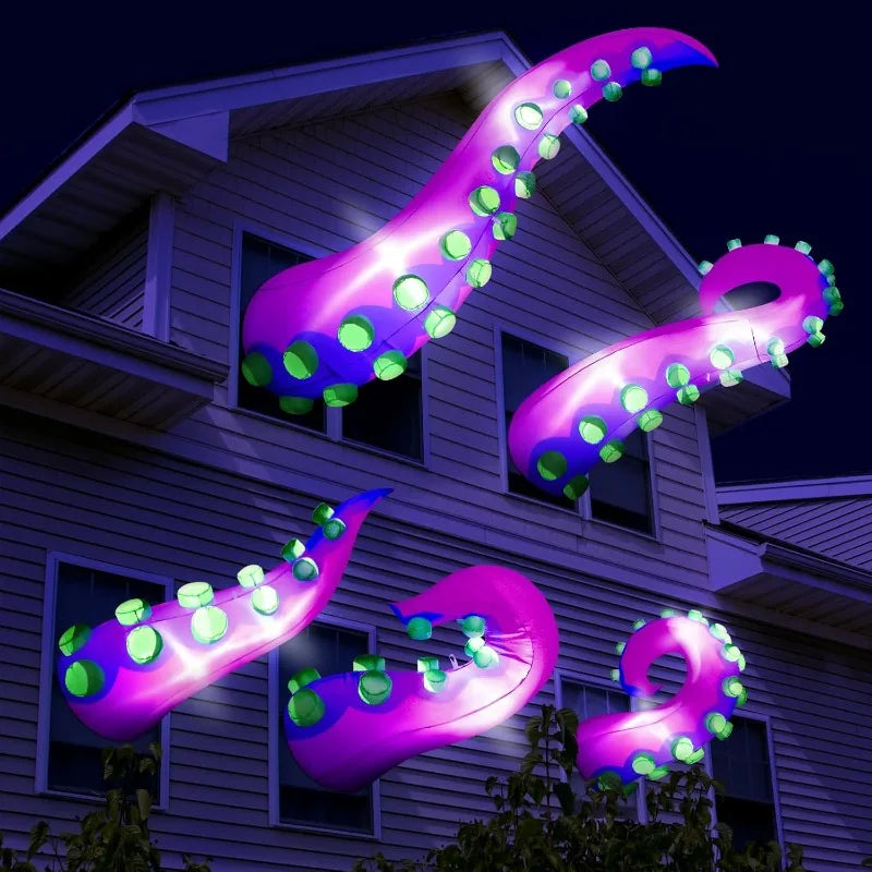 5 Pcs 5 ft Halloween Inflatable Lighted Giant Octopus Tentacle with Build in LED Broke Out from Window Blow up Decor for